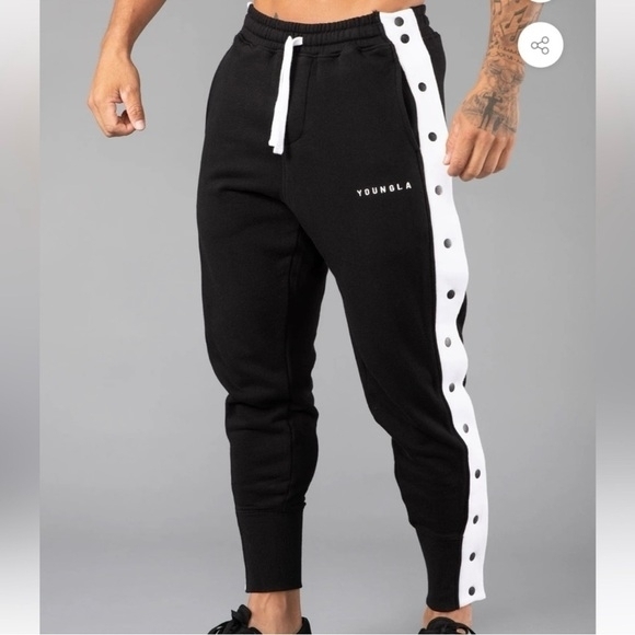 YoungLA Men's Snap Button Joggers - Black, Light Gray, Dark Brown, Off-White - Picture 5 of 5